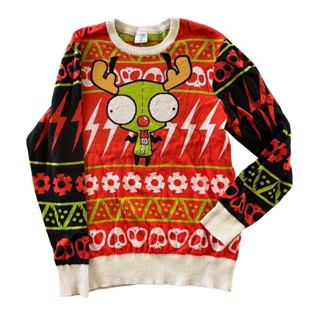 Nickelodeon Invader Zim Reindeer Ugly Christmas Sweater Mens Large Orange